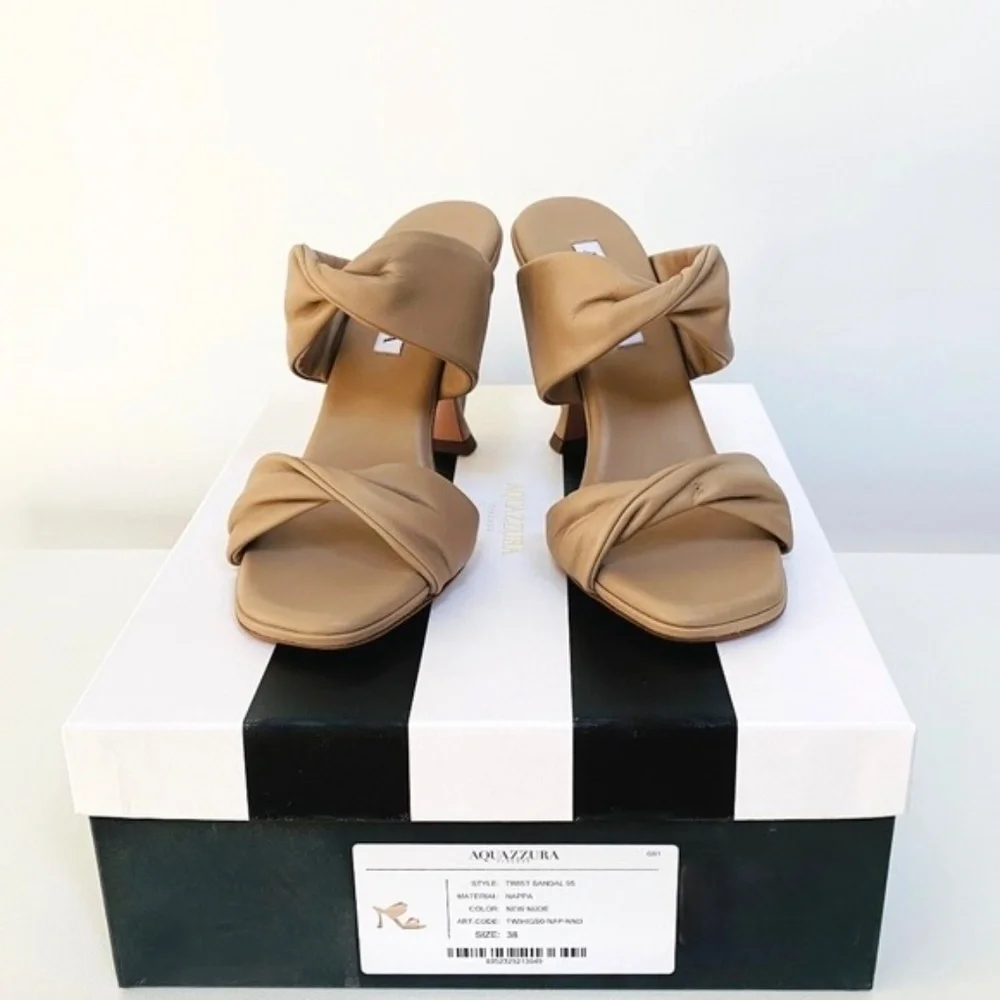 Aquazzura New Nude Twist Nappa Leather Slide Sandal 95 Heels Sz 38/US8 NEW